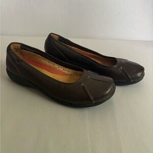 Clarks Unstructured Moccasin Flats Women Size 8W Brown Leather Slip-On Loafers